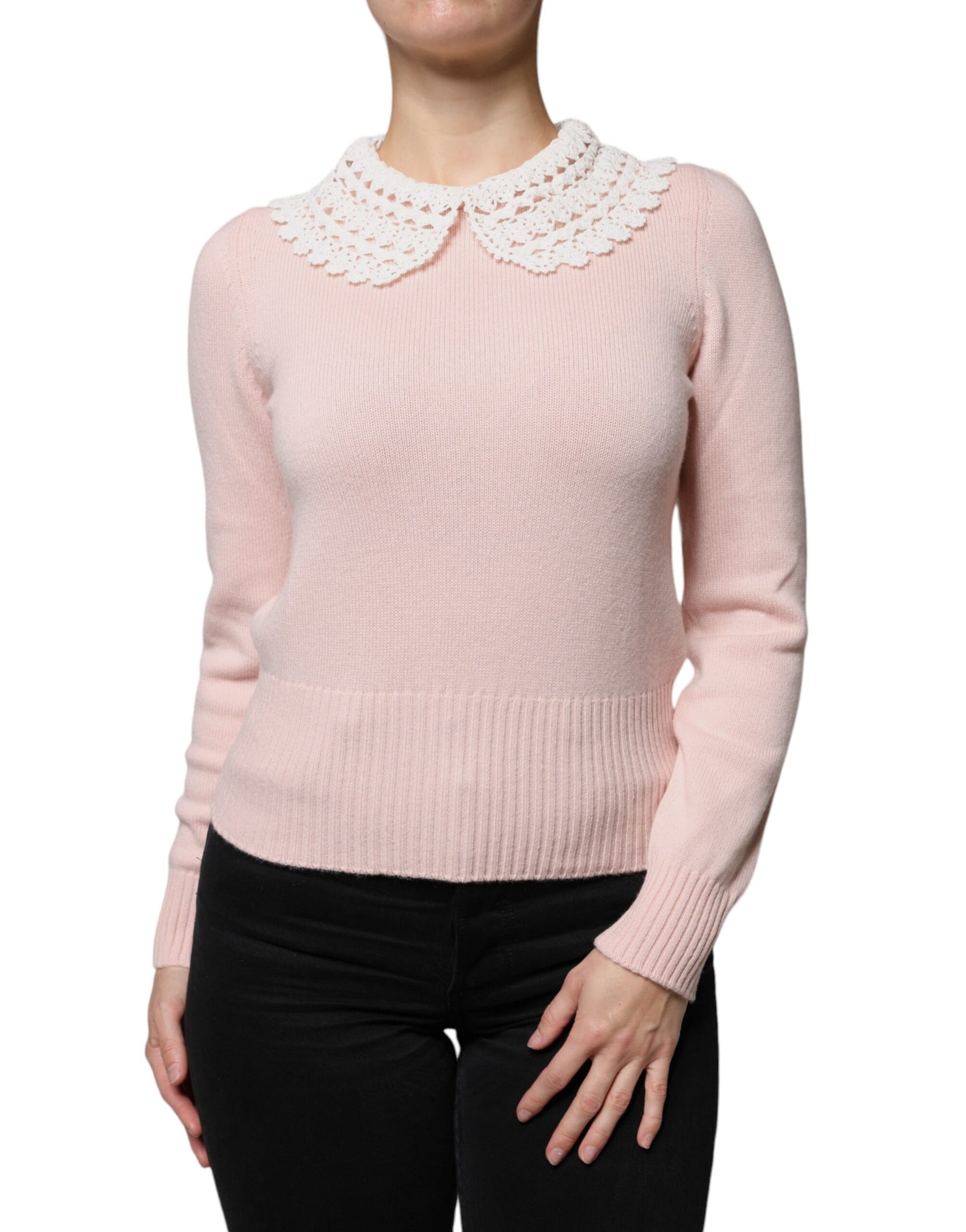 Dolce & Gabbana Rosa Kashmirkrage Stickad Långärmad Topp