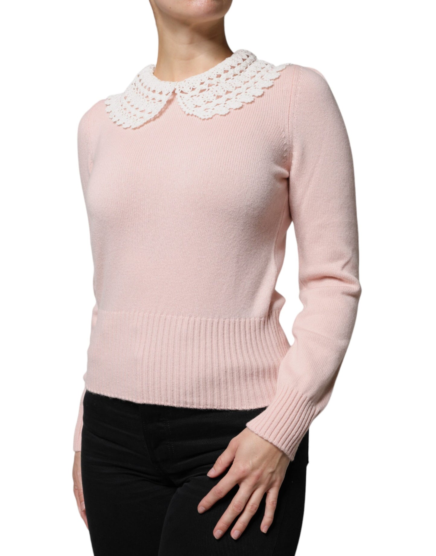 Dolce & Gabbana Rosa Kashmirkrage Stickad Långärmad Topp