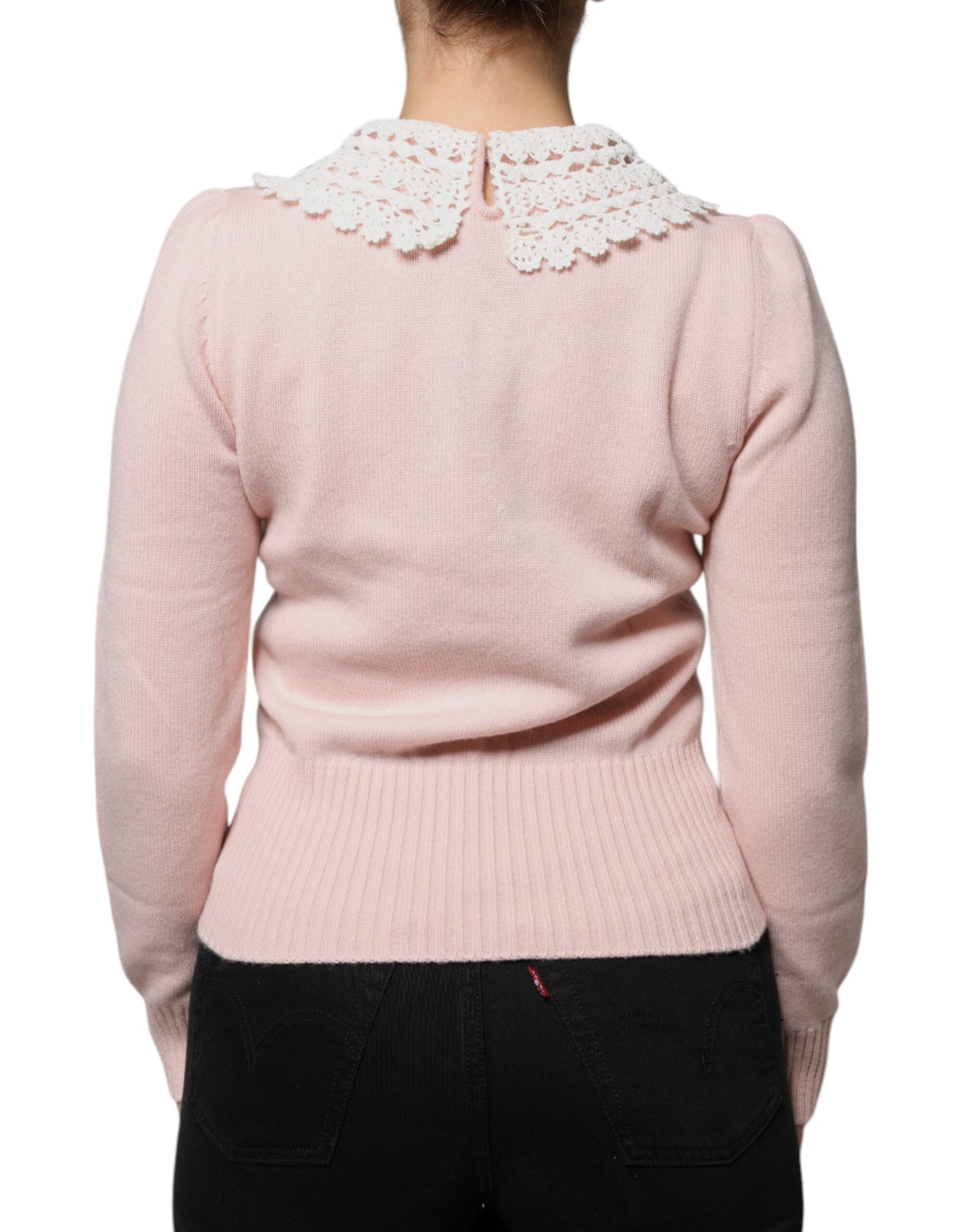 Dolce & Gabbana Rosa Kashmirkrage Stickad Långärmad Topp