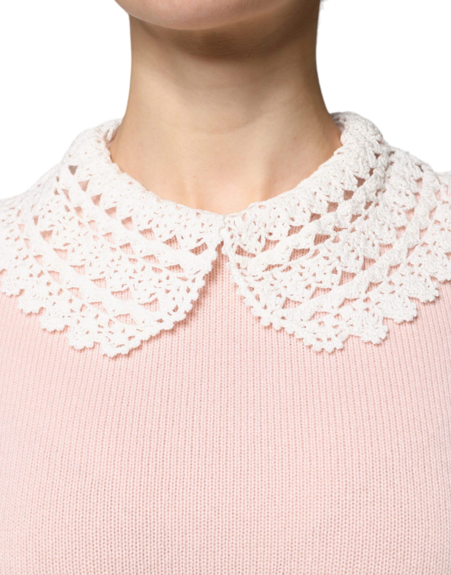 Dolce & Gabbana Rosa Kashmirkrage Stickad Långärmad Topp