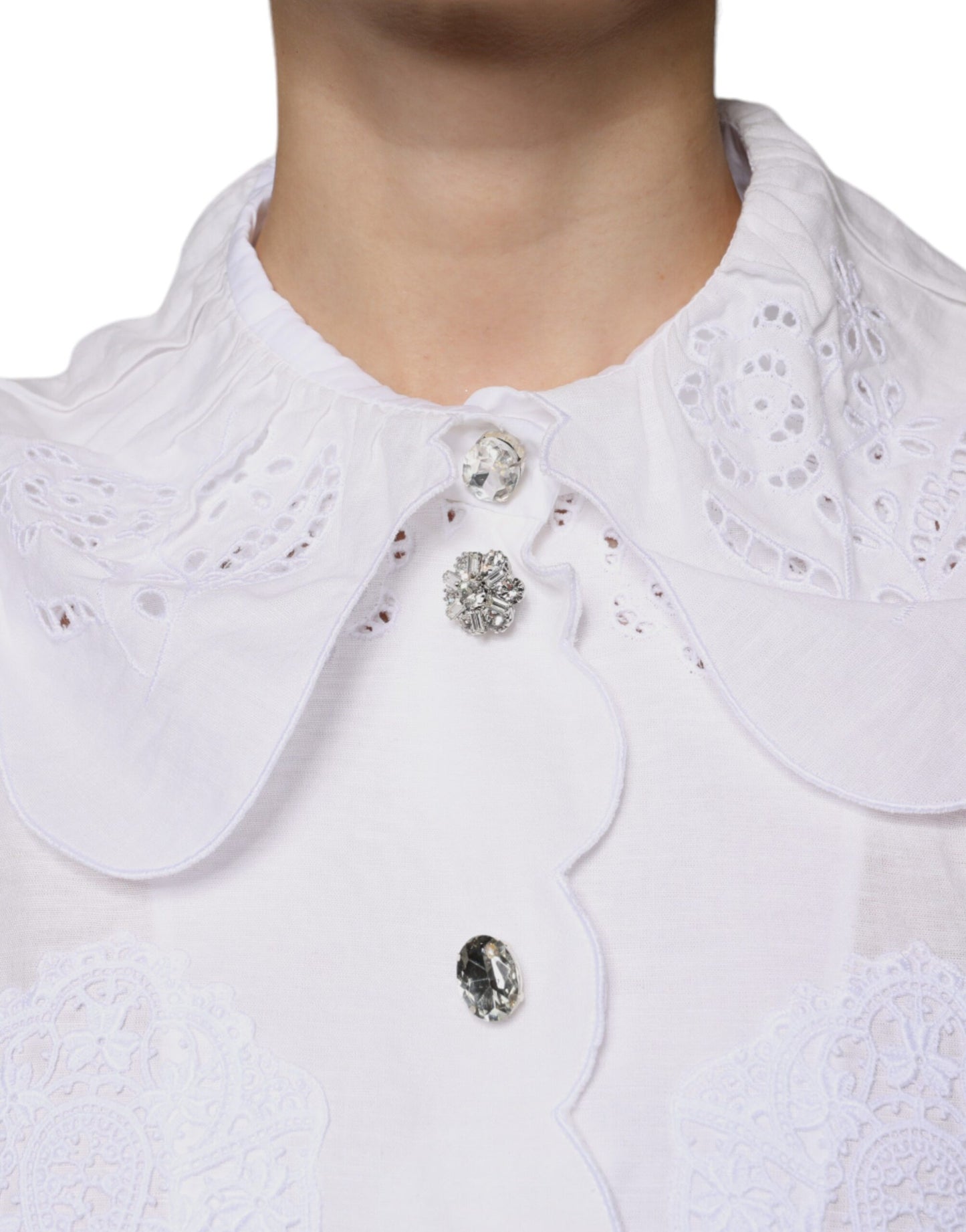 Dolce & Gabbana Vit Bomullsblus med Spetskant och Krage
