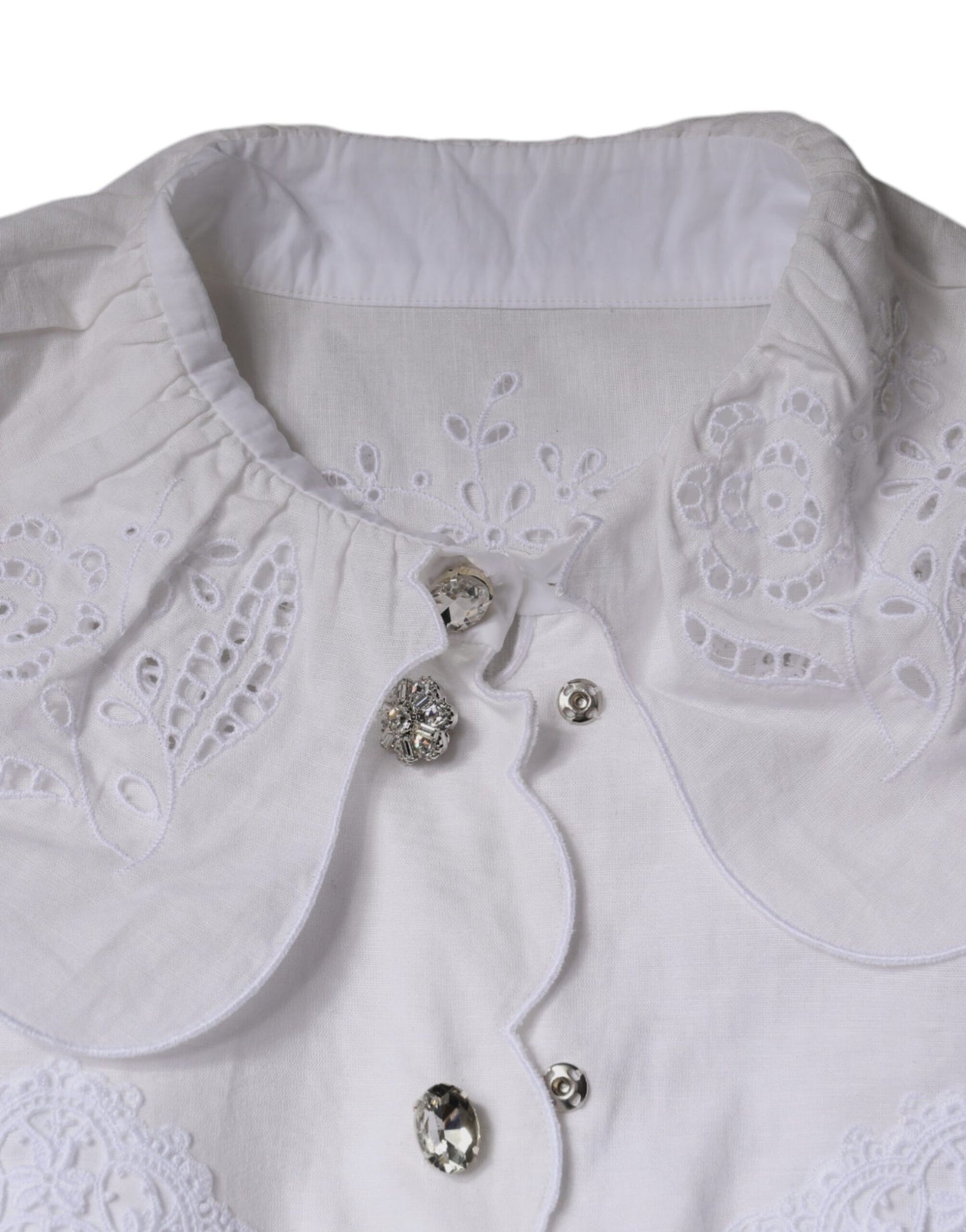 Dolce & Gabbana Vit Bomullsblus med Spetskant och Krage