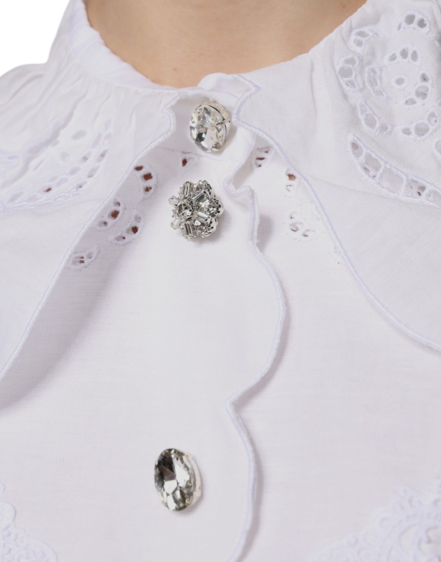 Dolce & Gabbana Vit Bomullsblus med Spetskant och Krage