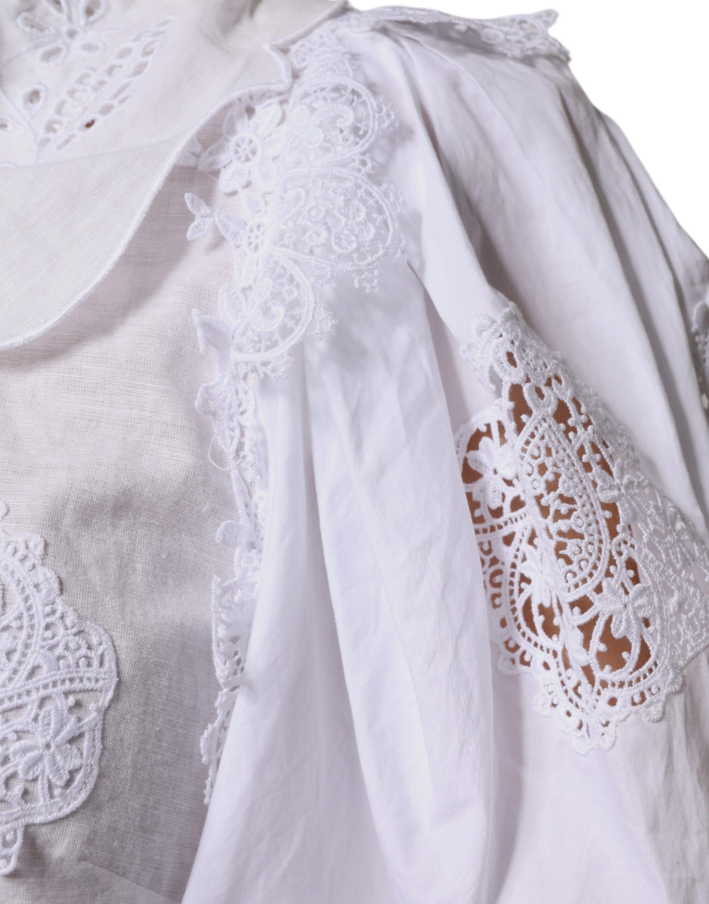 Dolce & Gabbana Vit Bomullsblus med Spetskant och Krage
