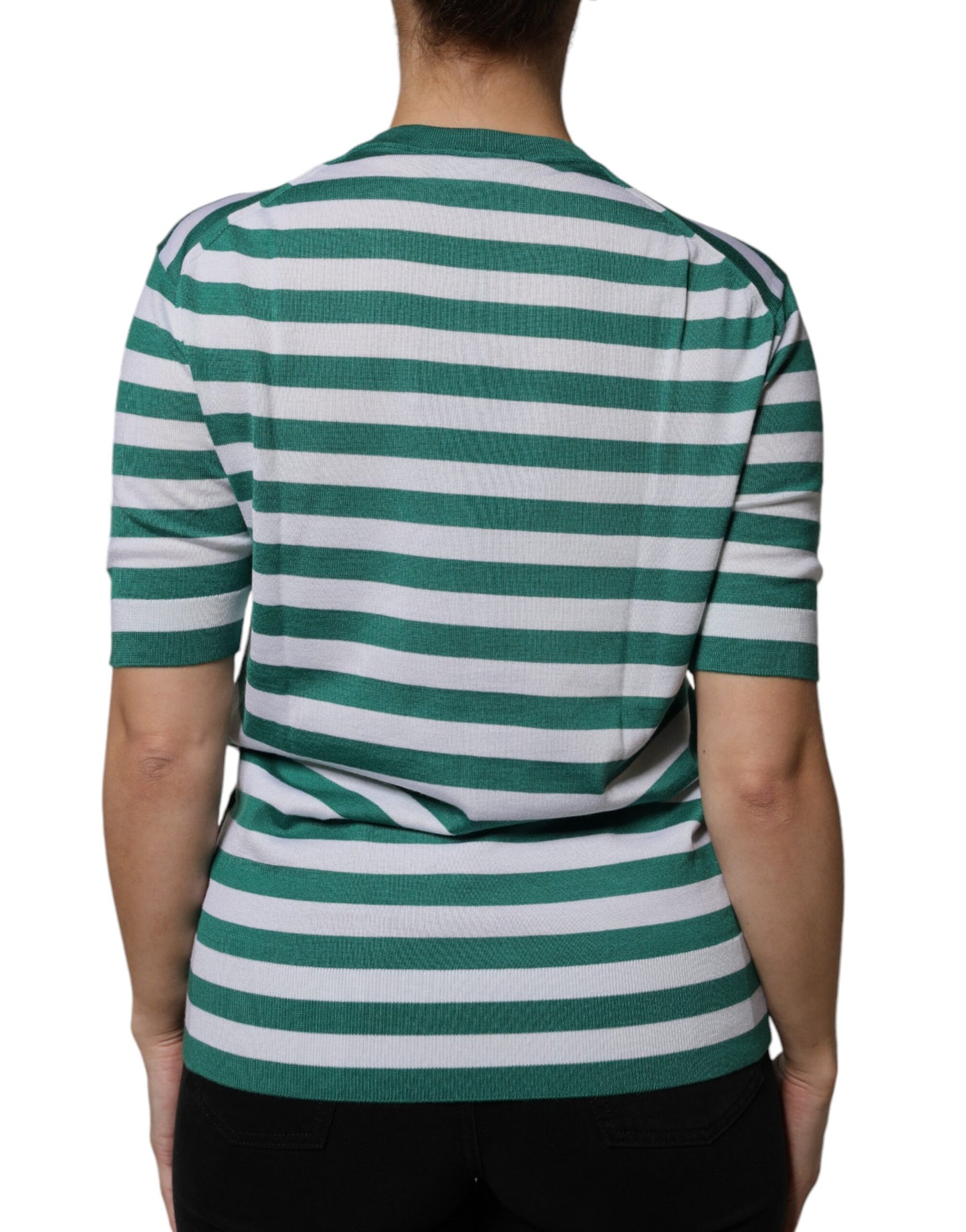 Dolce & Gabbana Vit Grön Randig Löv Rund Hals T-shirt
