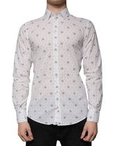 Dolce & Gabbana hvit trykk bomulls slim fit herreskjorte