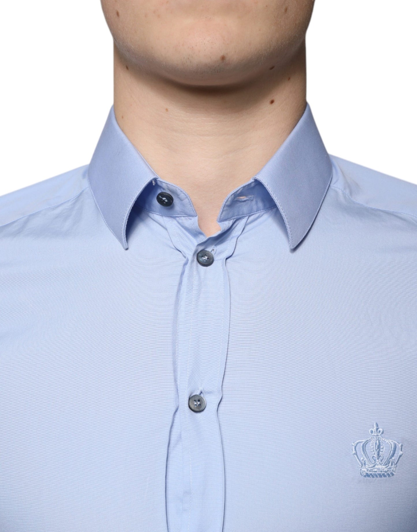 Dolce & Gabbana Lyseblå Bomull Slim Fit Gull Dresskjorte
