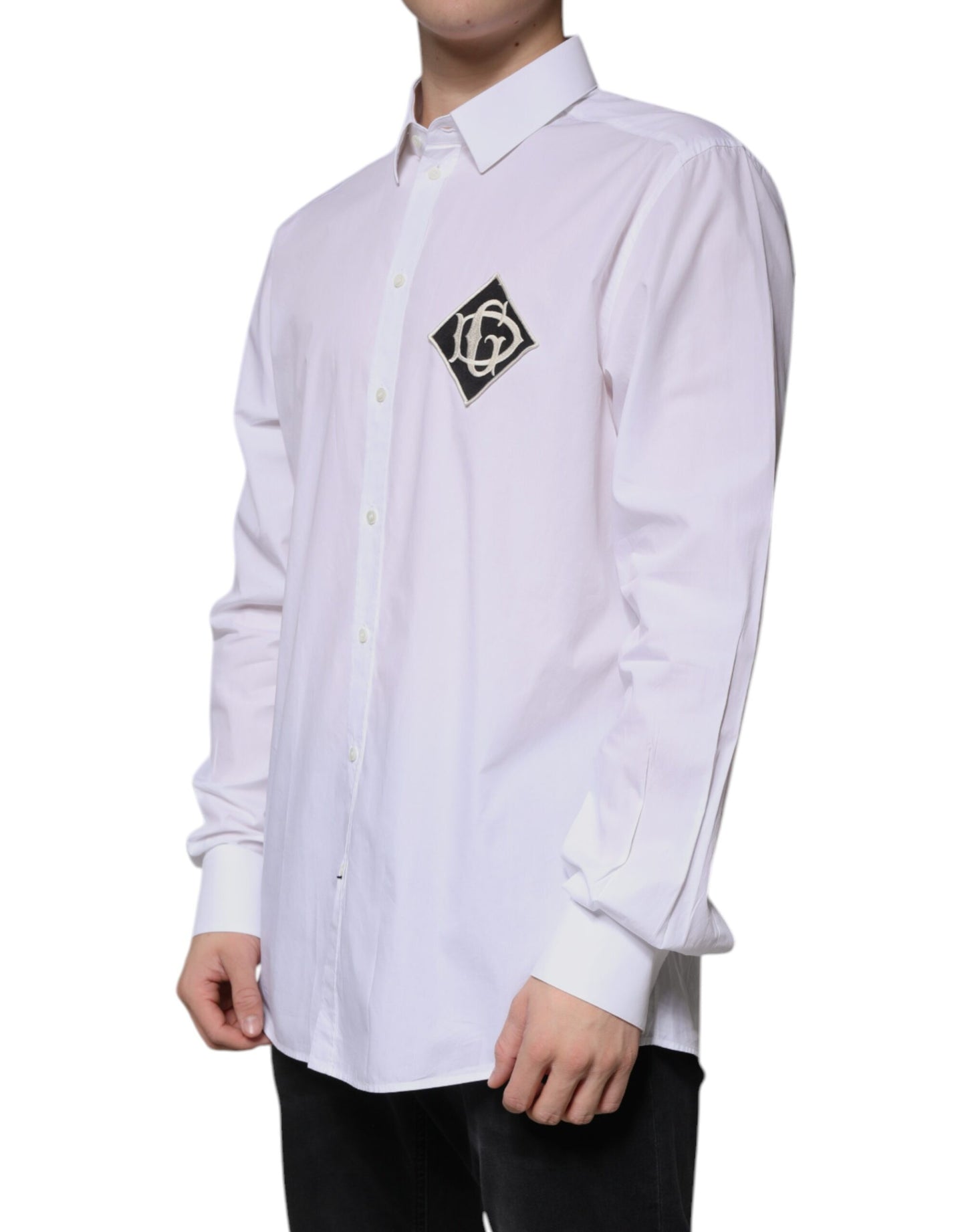 Dolce & Gabbana Hvit Logo Bomull Slim Fit Gull Dreseskjorte