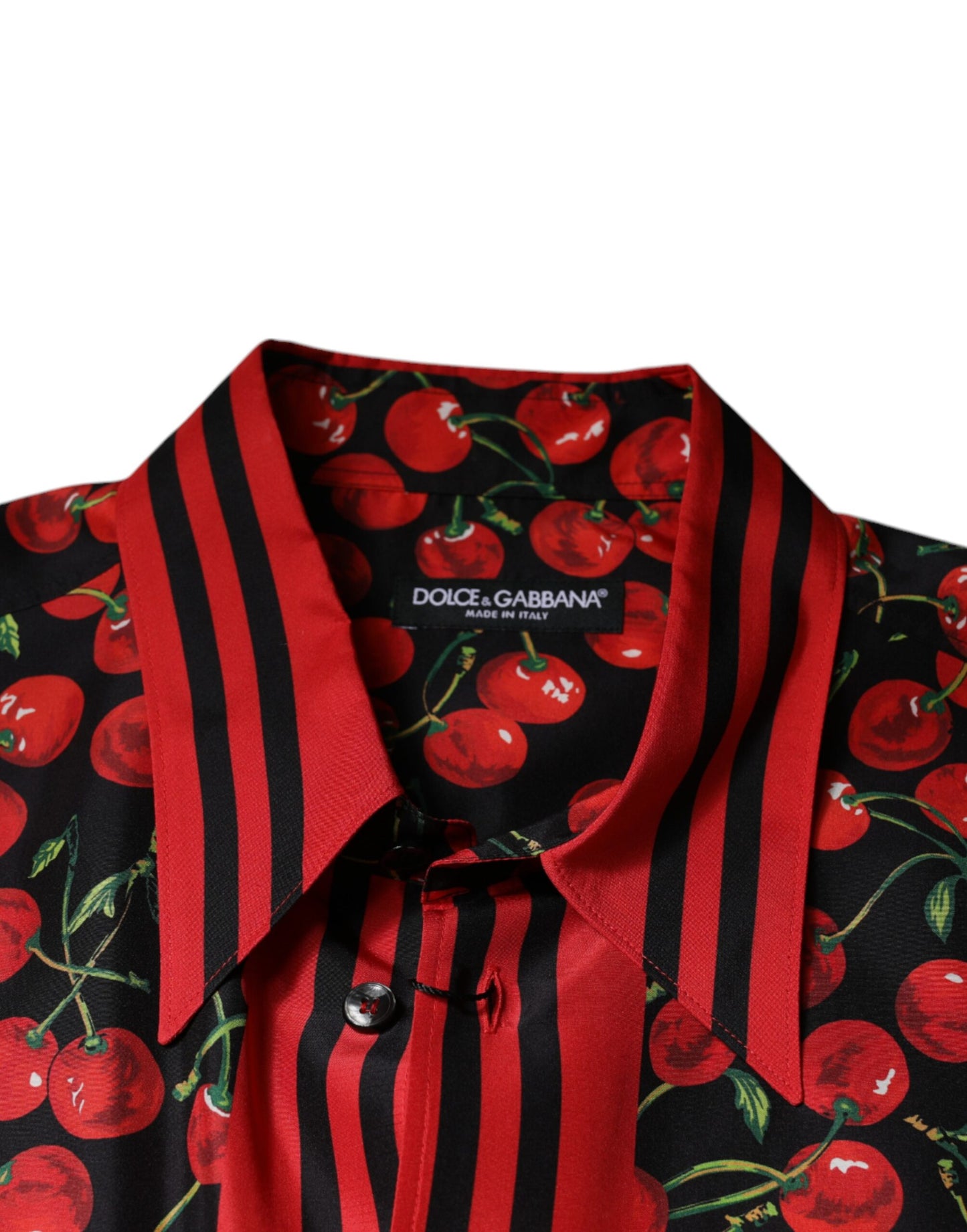 Dolce & Gabbana Svart Körsbärssidenskjorta med Knappar