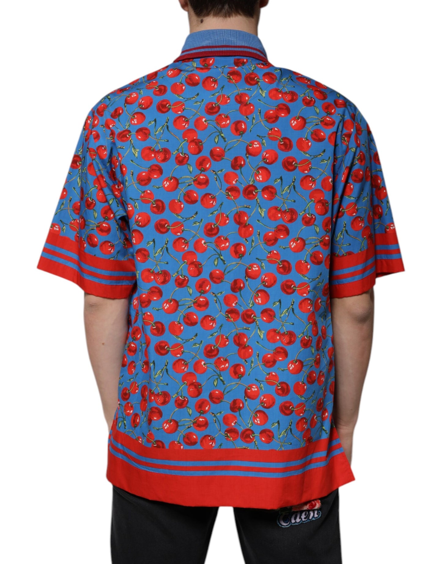 Dolce & Gabbana Blå Körsbärsbomullskrage Herrpolo T-shirt