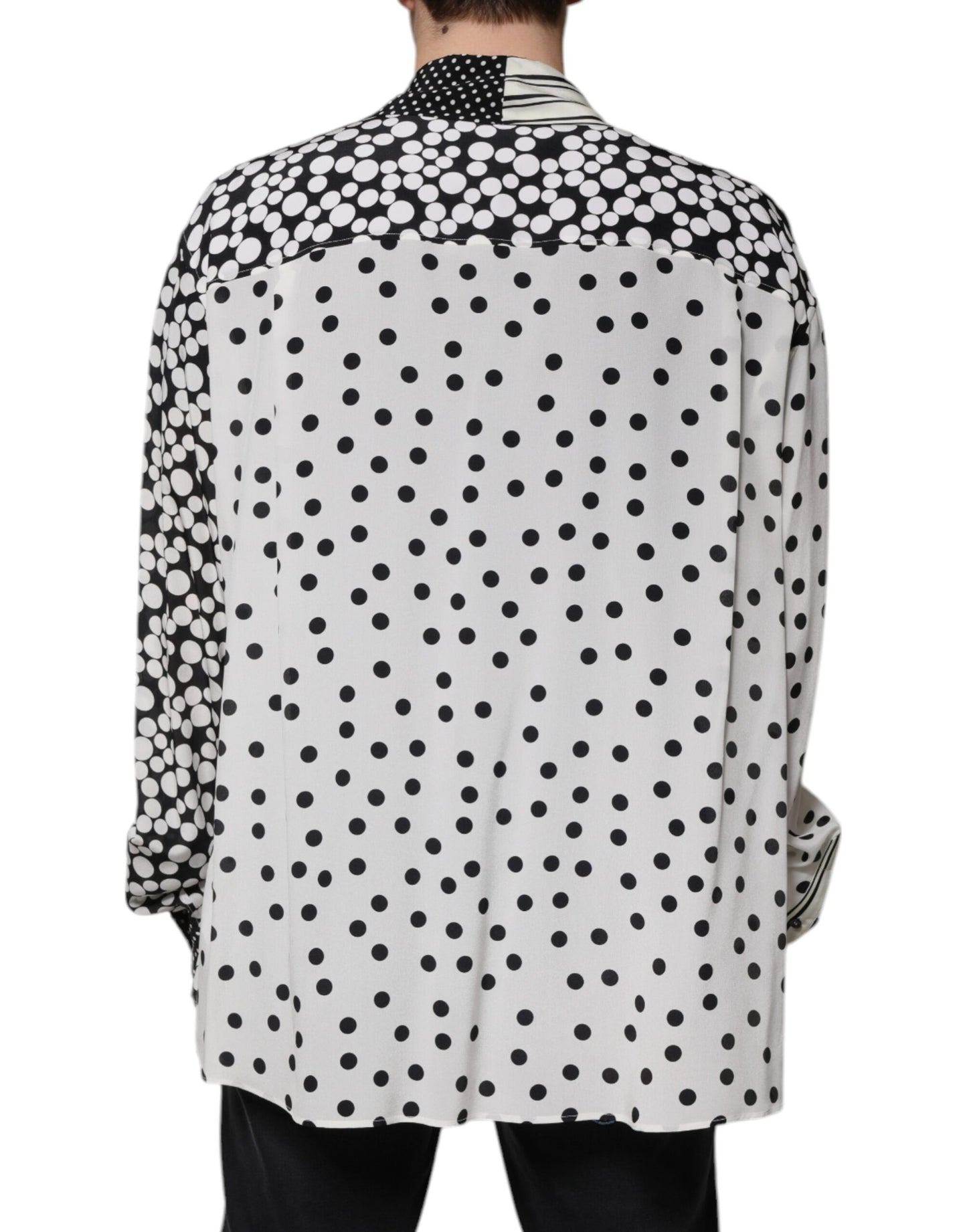 Dolce & Gabbana Svart Vit Prickig Sidenskjorta Herr Casual