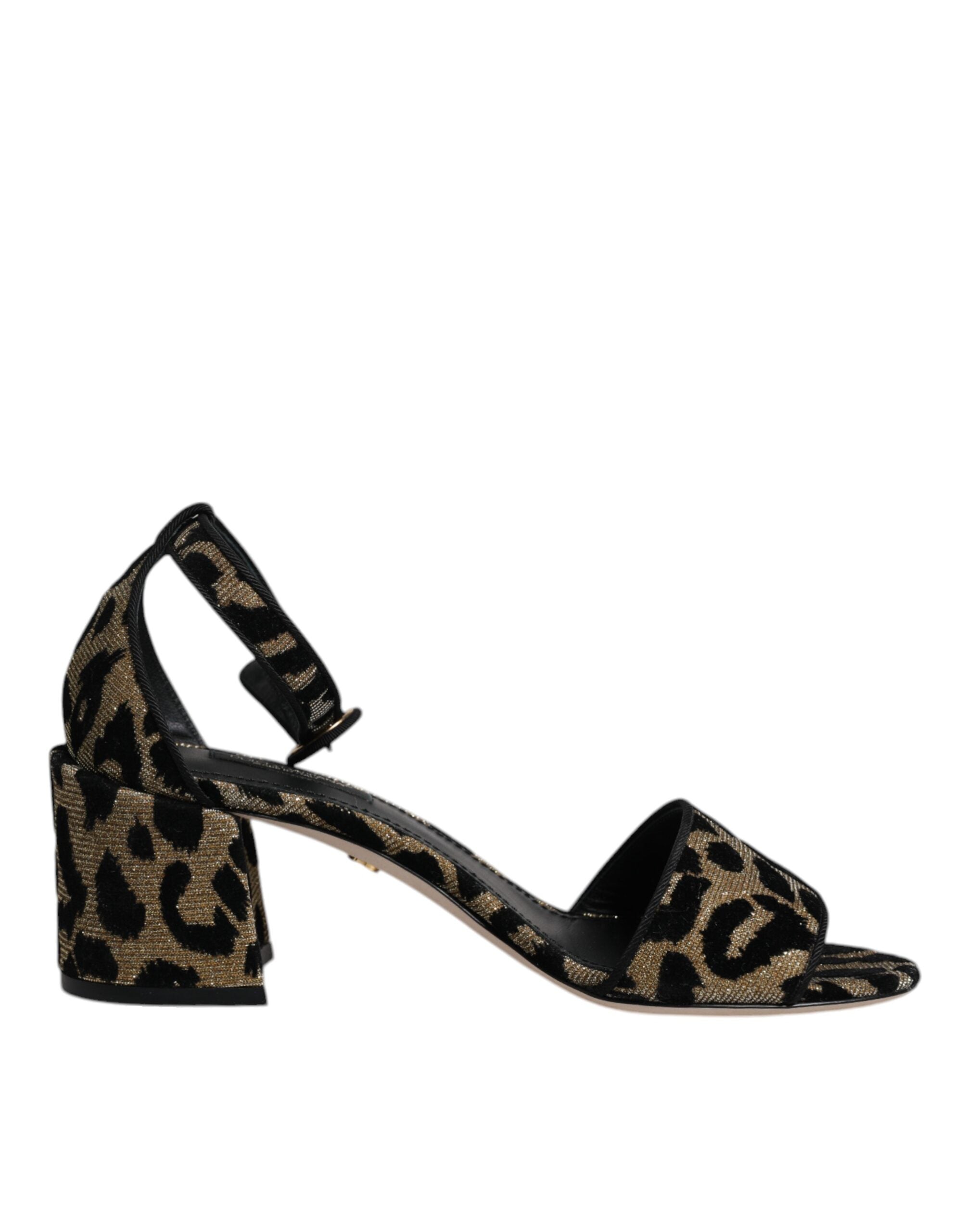 Guldfärgade Leopardfärgade Lurex Ankelremmar Klackskor Sandaler
