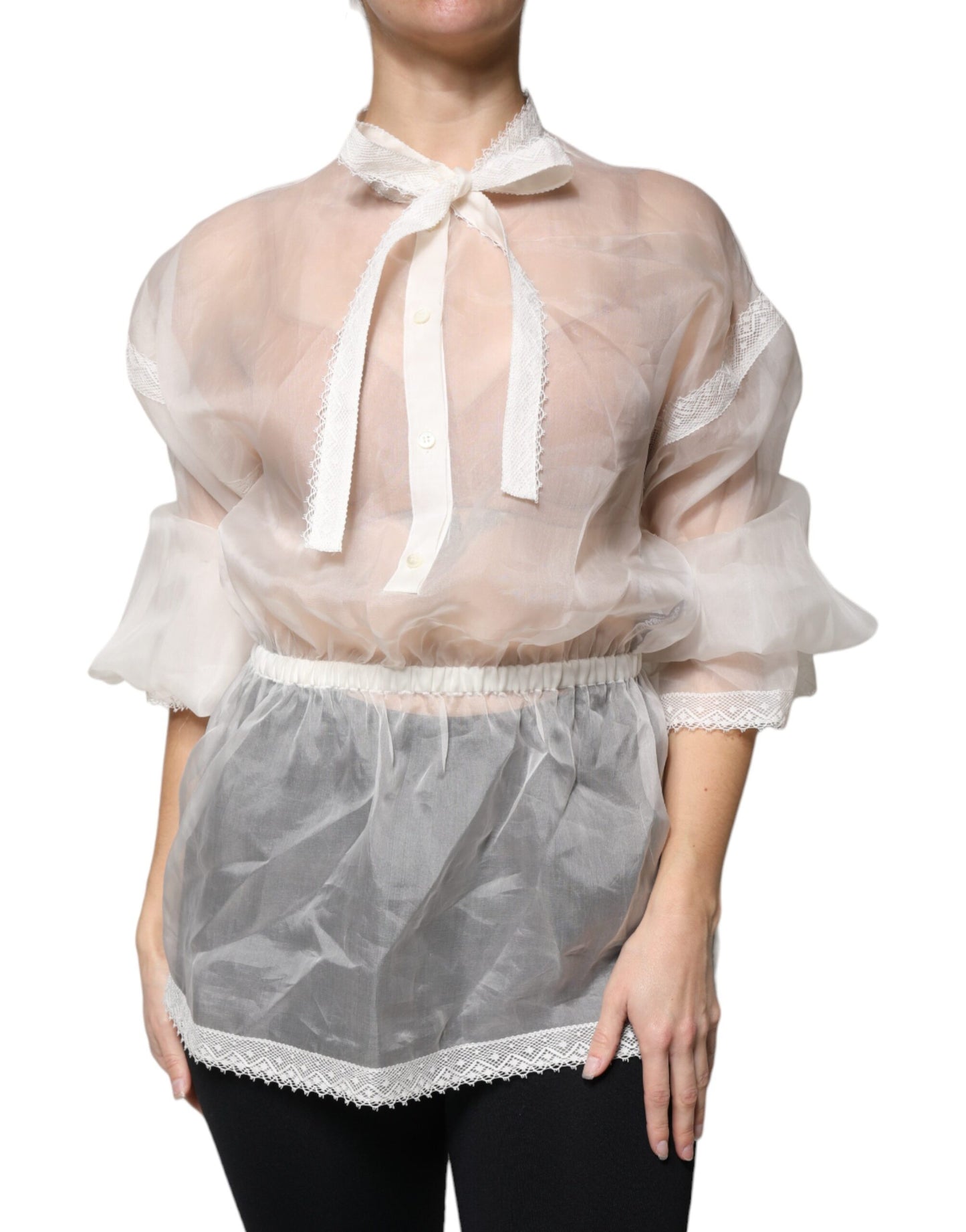 Dolce & Gabbana Vit Ascot-krage Långärmad Blus Topp