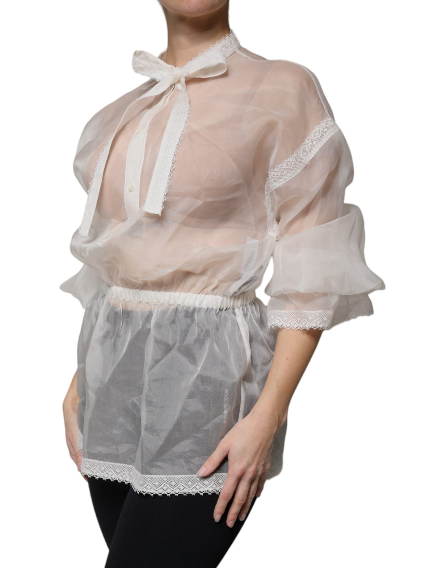 Dolce & Gabbana Vit Ascot-krage Långärmad Blus Topp