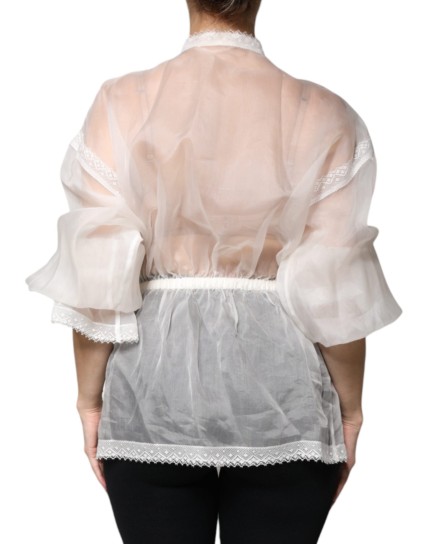 Dolce & Gabbana Vit Ascot-krage Långärmad Blus Topp