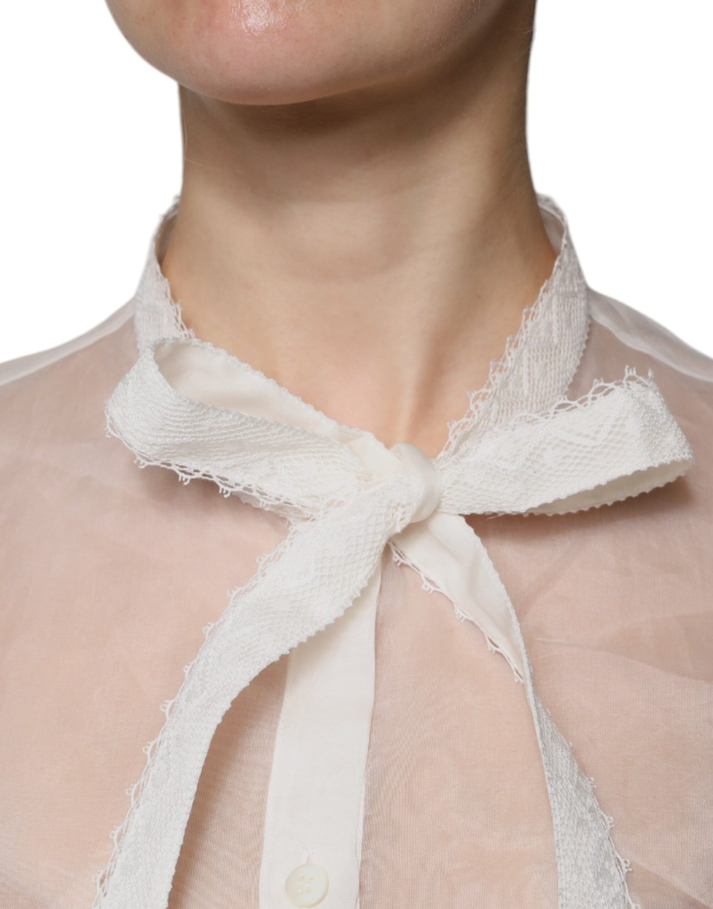 Dolce & Gabbana Vit Ascot-krage Långärmad Blus Topp