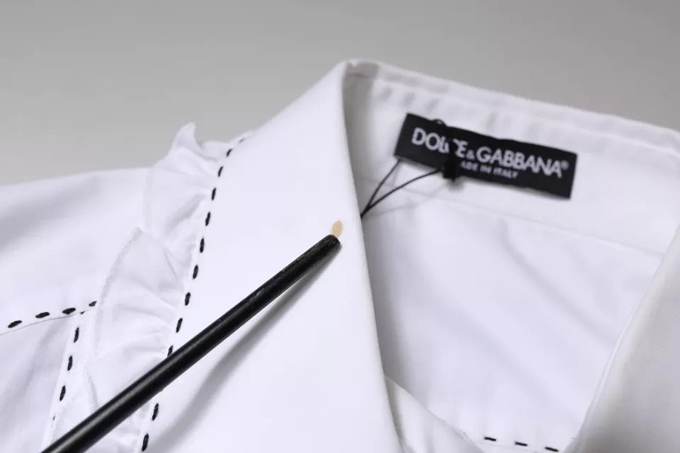 Dolce & Gabbana Vit bomullstopp med långa ärmar och volangkrage