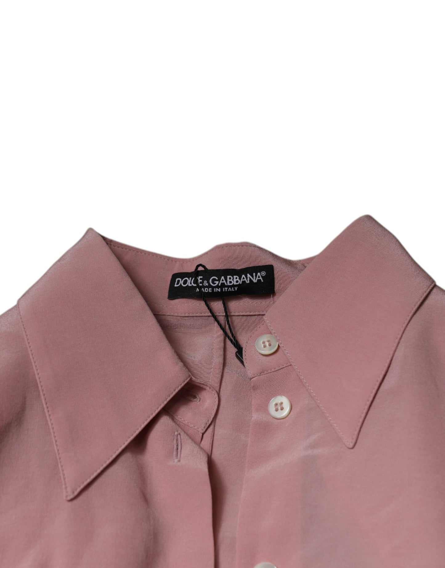 Dolce & Gabbana Rosa bomullsblus med långa ärmar och krage