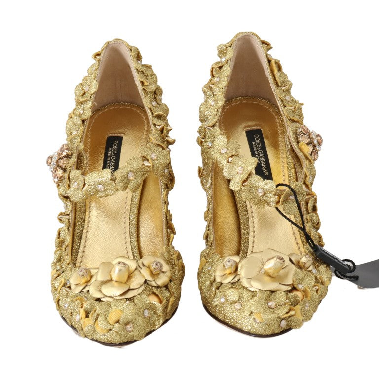 Dolce & Gabbana gullfargede blomsterkrystall Mary Janes-pumps