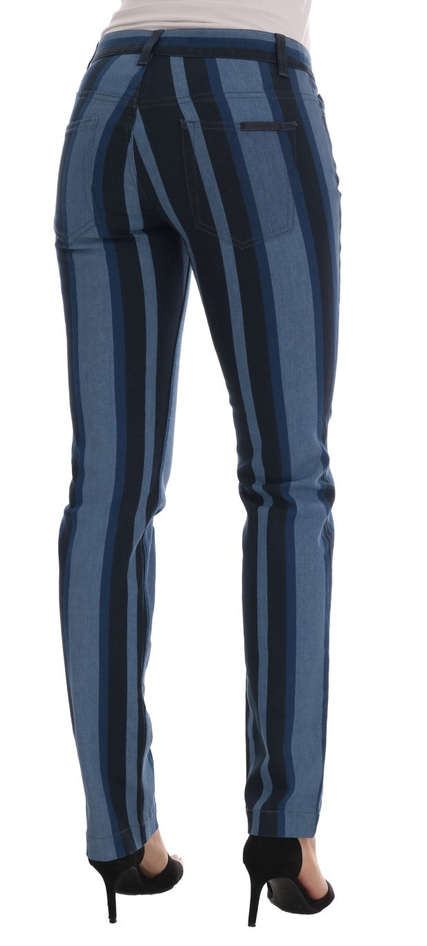 Dolce & Gabbana Blå randiga bomullsjeans med flickmönster