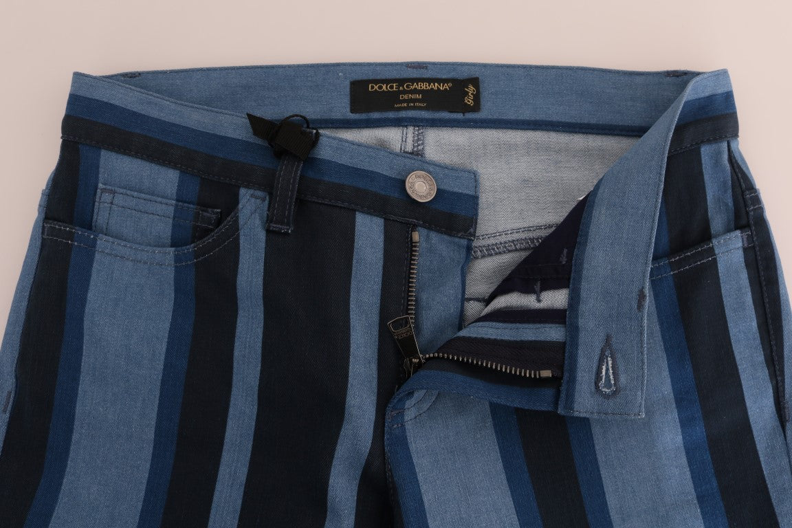 Dolce & Gabbana Blå randiga bomullsjeans med flickmönster