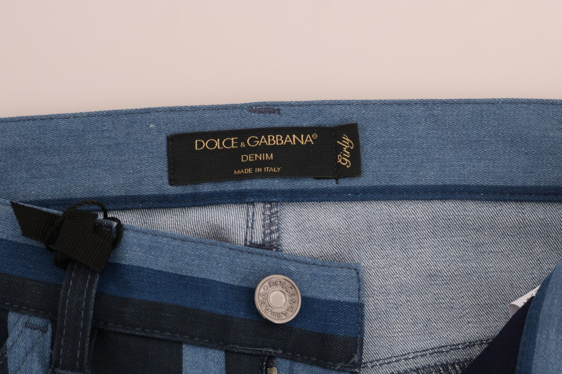 Dolce & Gabbana Blå randiga bomullsjeans med flickmönster
