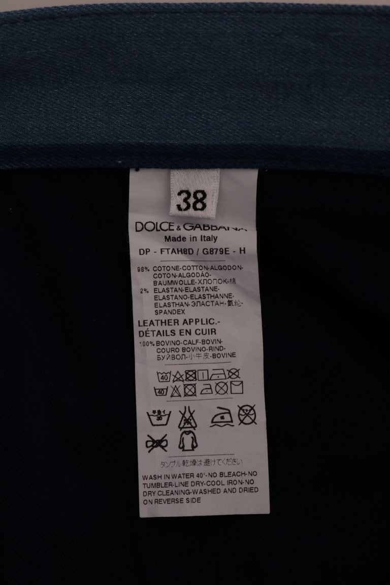 Dolce & Gabbana Blå randiga bomullsjeans med flickmönster