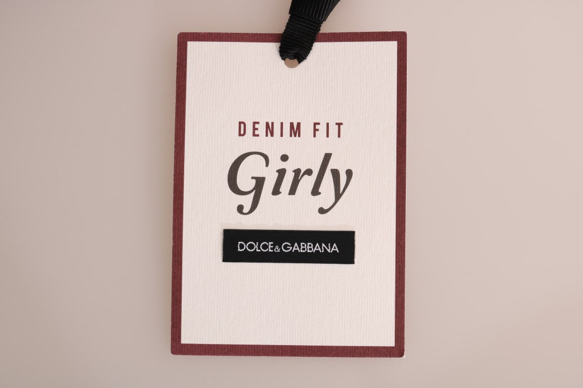 Dolce & Gabbana Blå randiga bomullsjeans med flickmönster