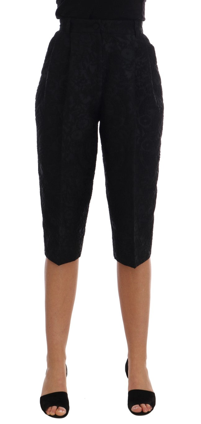 Dolce & Gabbana Svarta Brokad Caprishorts med Hög Midja