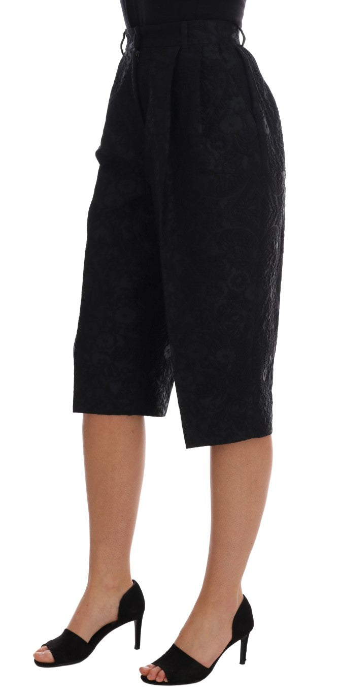 Dolce & Gabbana Svarta Brokad Caprishorts med Hög Midja