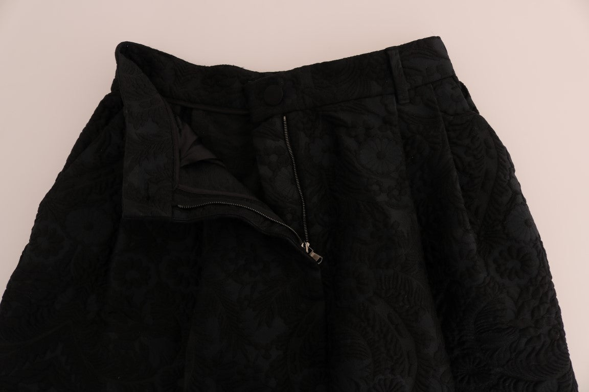 Dolce & Gabbana Svarta Brokad Caprishorts med Hög Midja