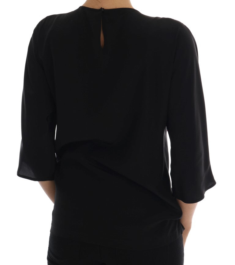 Dolce & Gabbana Svart Sidenblus med Sagomotiv – Kristall