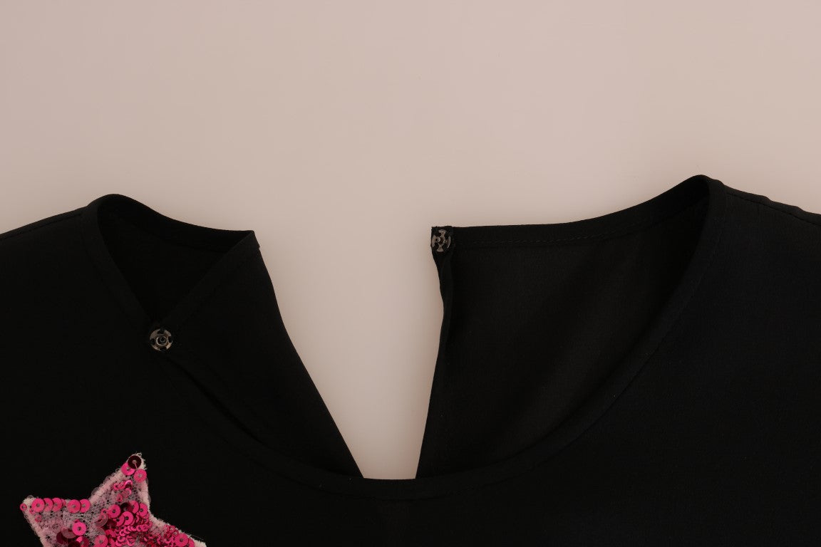 Dolce & Gabbana Svart Sidenblus med Sagomotiv – Kristall