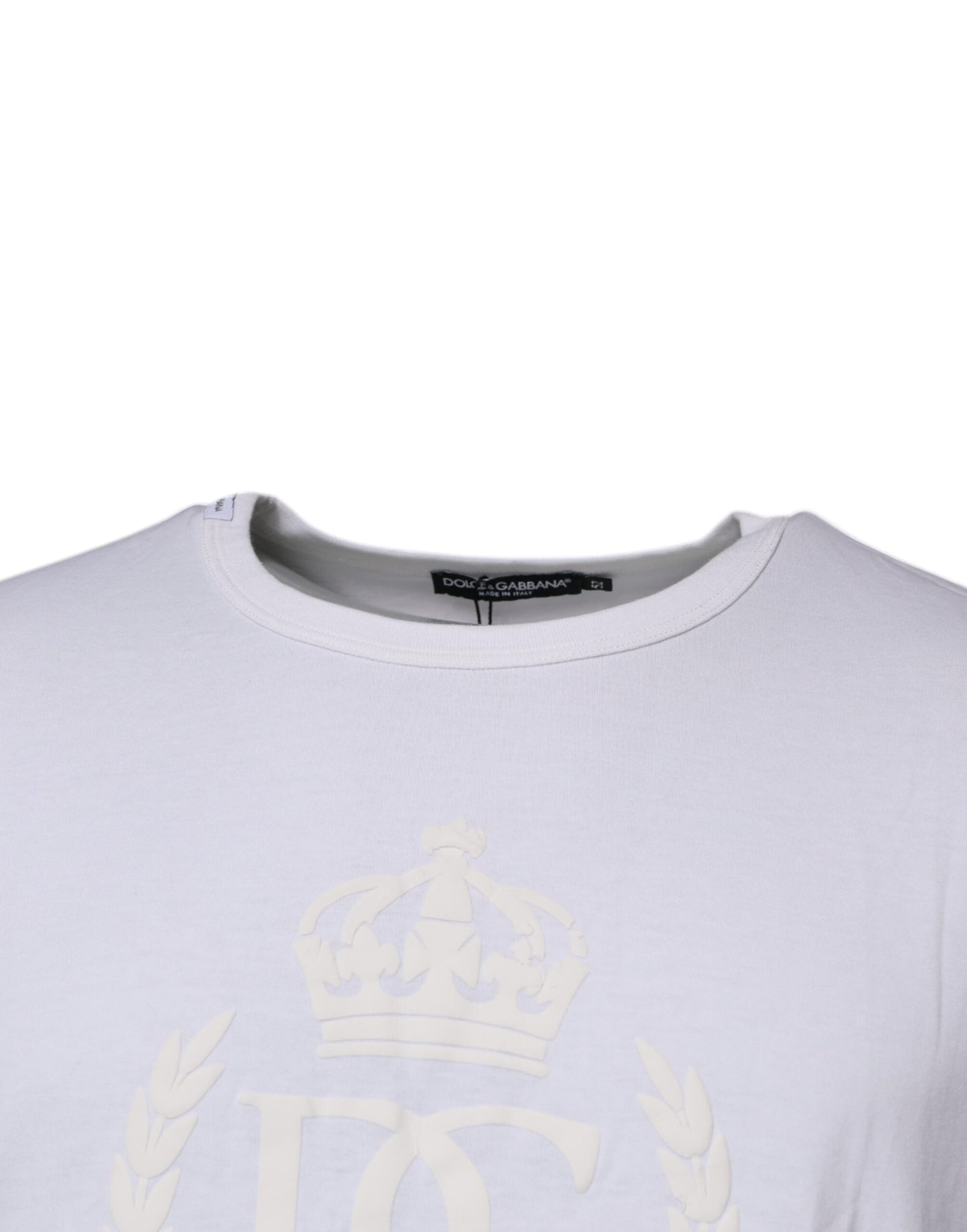 Dolce & Gabbana Vit t-shirt med präglad bomullsringning och logotyp