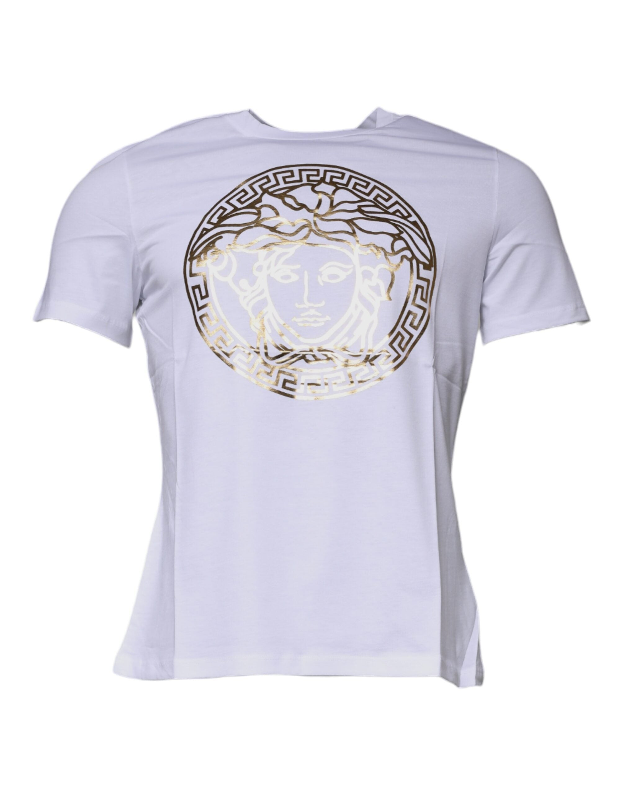 Hvit Medusa-trykk bomulls-T-skjorte med rund hals