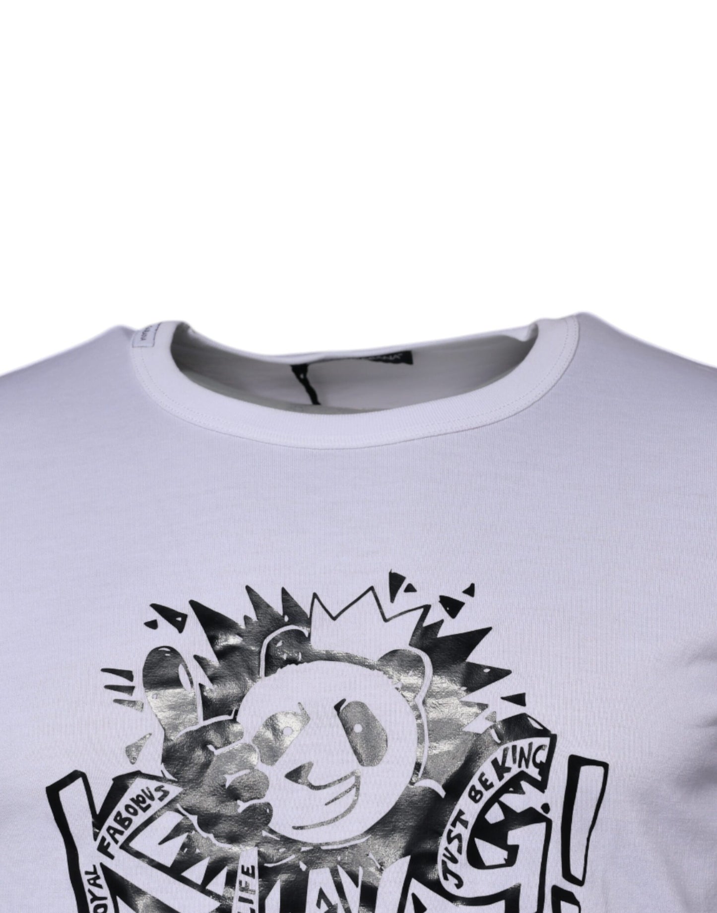 Dolce & Gabbana Vit Panda King Bomulls-T-shirt med Rund Hals