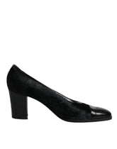 Dolce & Gabbana Black Leather Block Heels Pumps Shoes
