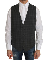 Dolce & Gabbana Gray Wool STAFF Checkered Stretch Vest