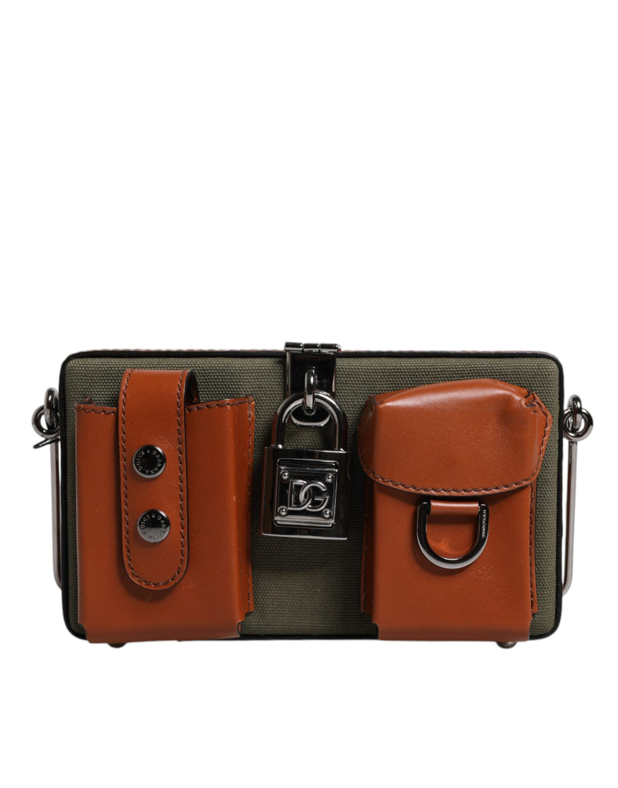 Grønn brun clutch-veske i skinn