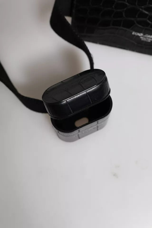Dolce & Gabbana svart Airpods-etui i alligatorskinn med myntveske