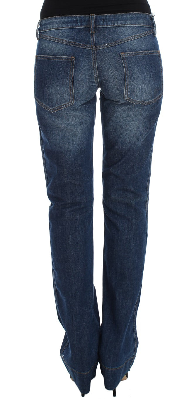 Cavalli Blå Tvättade Bomullsstretchiga Boot Cut Jeans