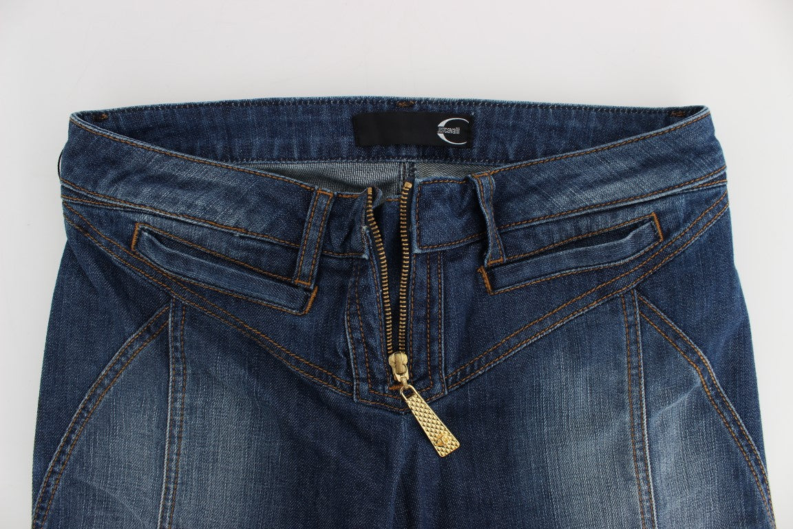 Cavalli Blå Tvättade Bomullsstretchiga Boot Cut Jeans