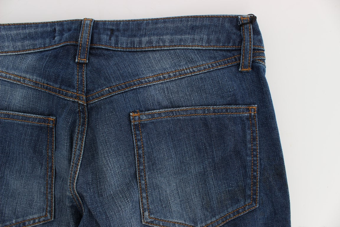 Cavalli Blå Tvättade Bomullsstretchiga Boot Cut Jeans