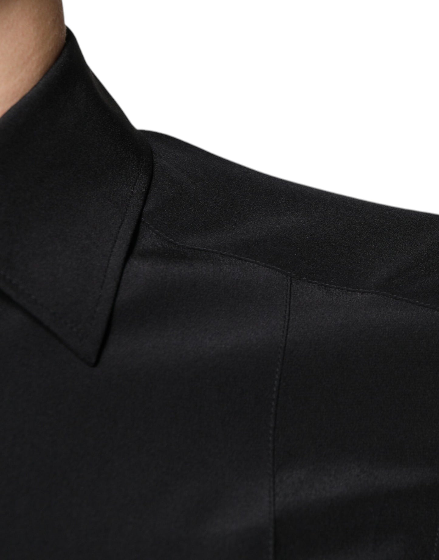 Dolce & Gabbana Svart Siden Långärmad GULDIG Klänningskjorta
