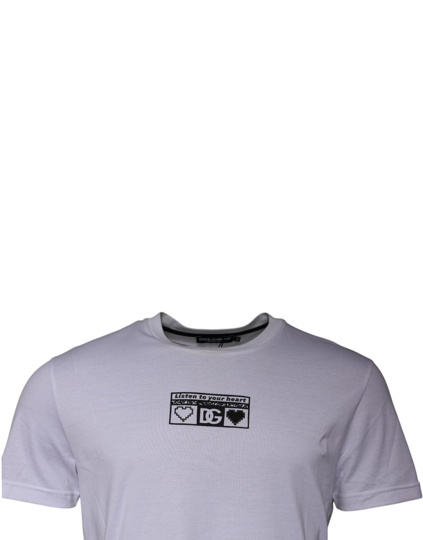 Dolce & Gabbana Hvit Logotrykk Bomulls-T-skjorte med Rund Hals