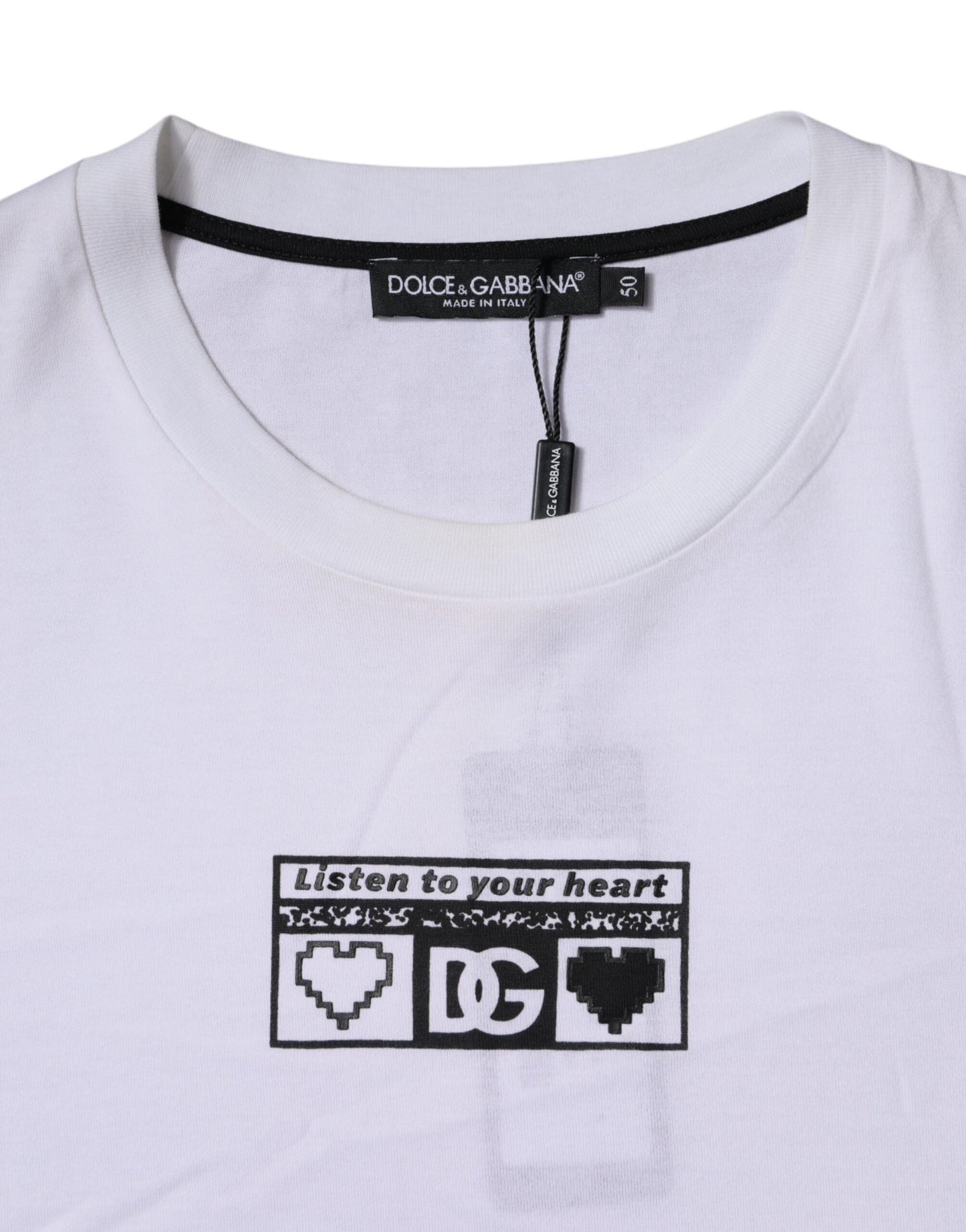 Dolce & Gabbana Hvit Logotrykk Bomulls-T-skjorte med Rund Hals
