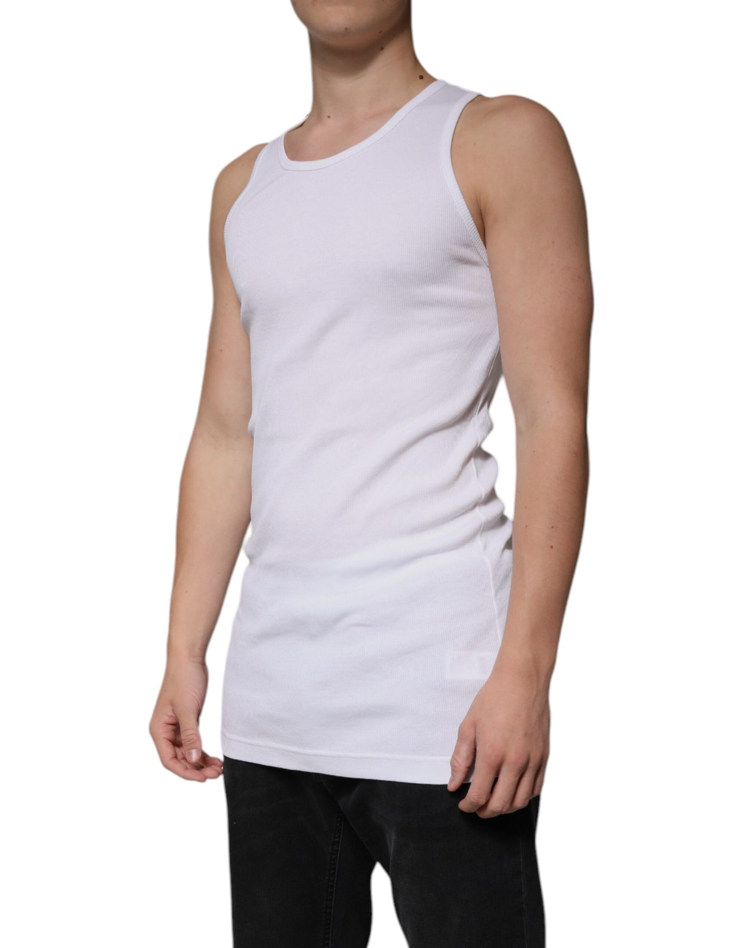 Dolce & Gabbana Hvit bomulls-T-skjorte med ermer og rund hals