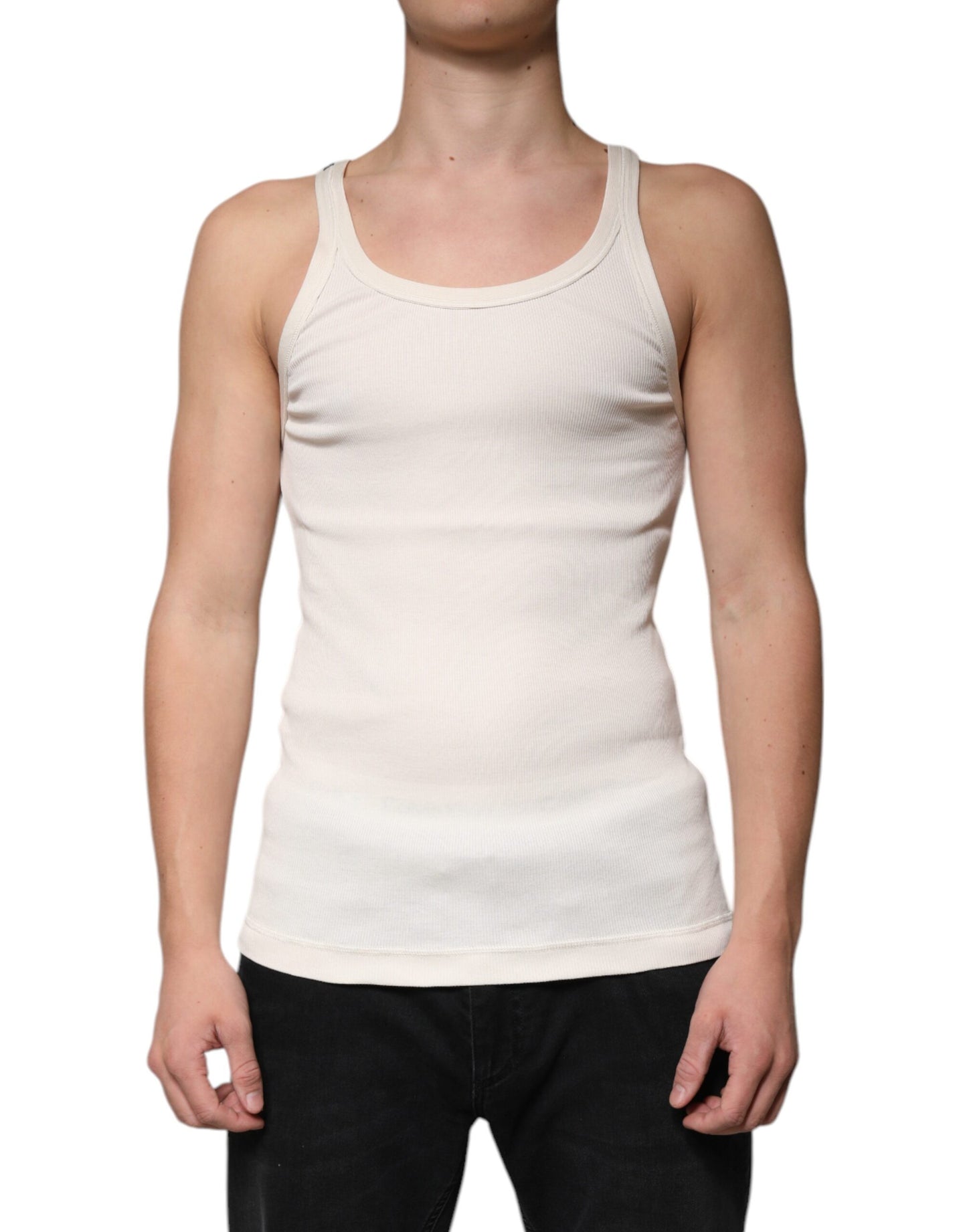 Dolce & Gabbana Off White bomull ermeløs rund hals tank-t-skjorte