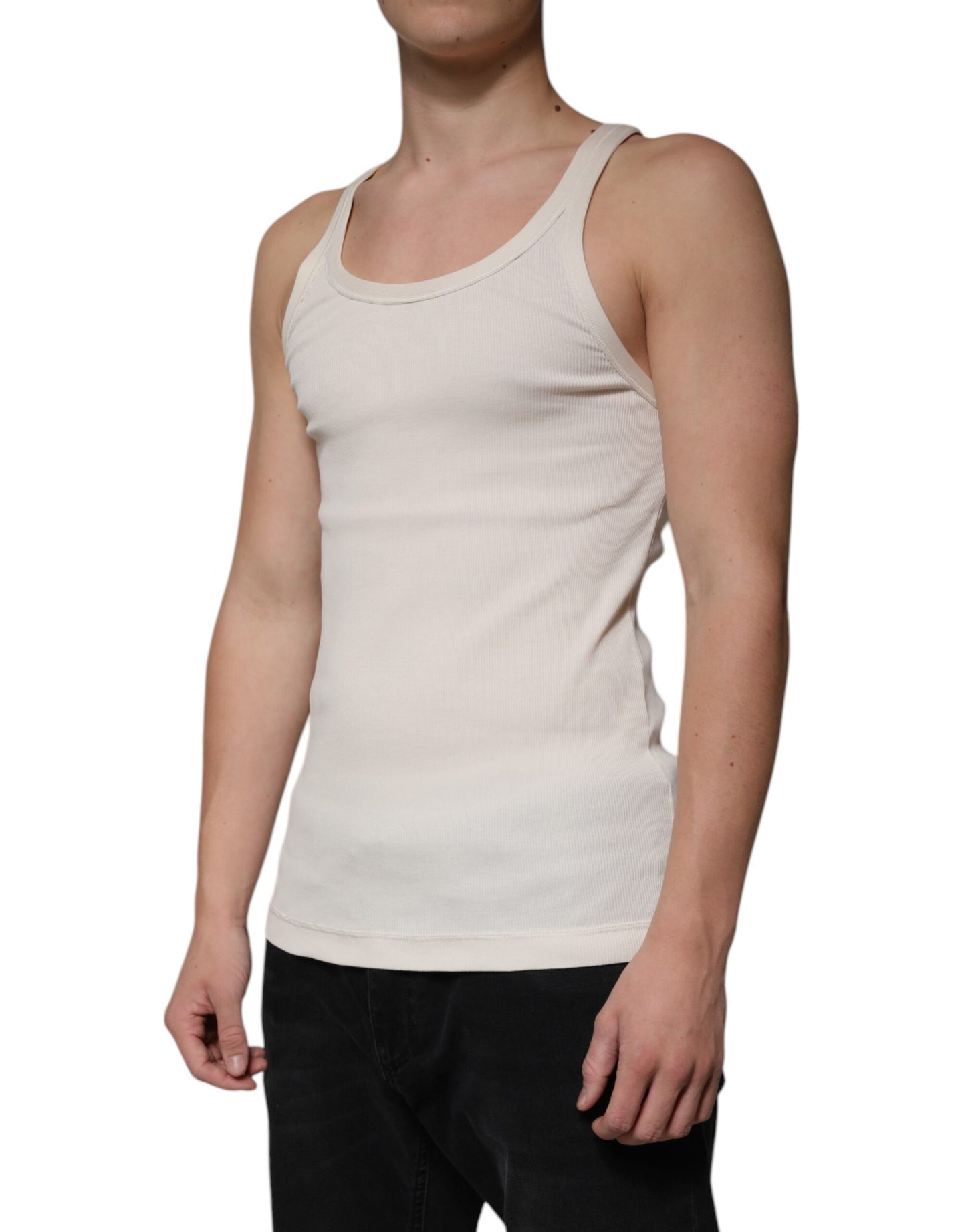 Dolce & Gabbana Off White bomull ermeløs rund hals tank-t-skjorte