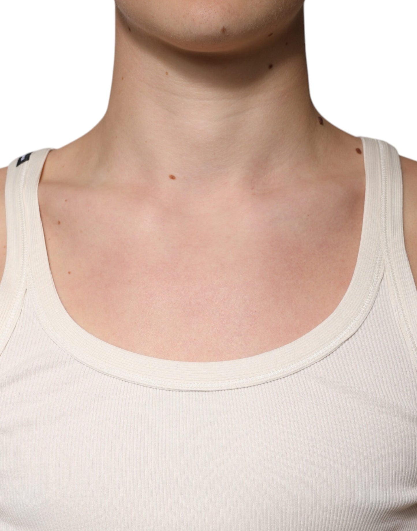 Dolce & Gabbana Off White bomull ermeløs rund hals tank-t-skjorte